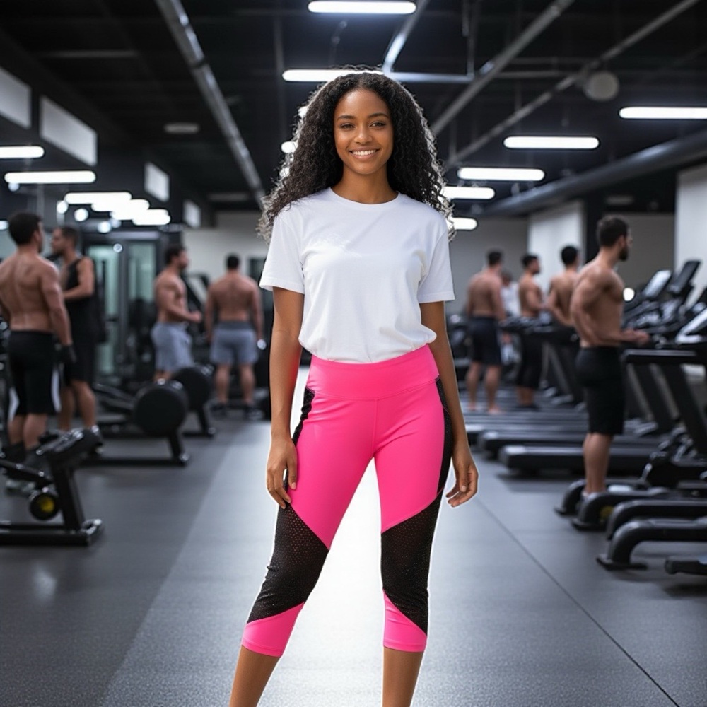 Retro Neon 80s Pink Sheer Lace Crop Sport Leggings Workout Fitness Gym NWT